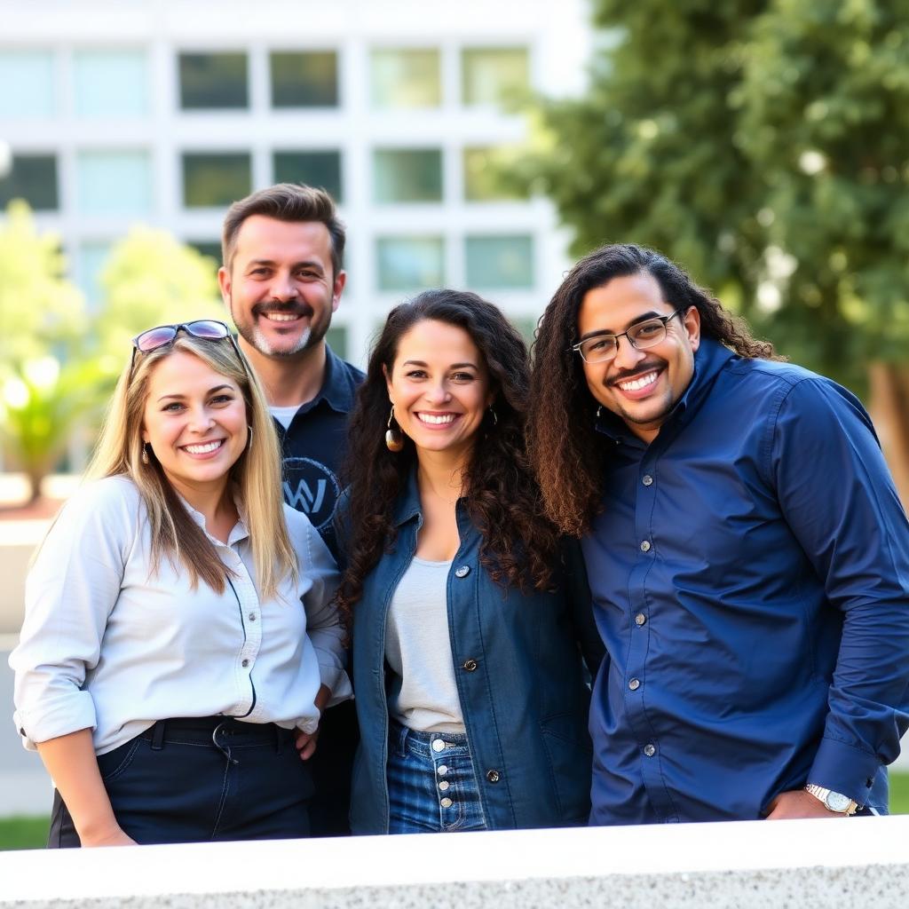 Smiling team portrait outdoors
